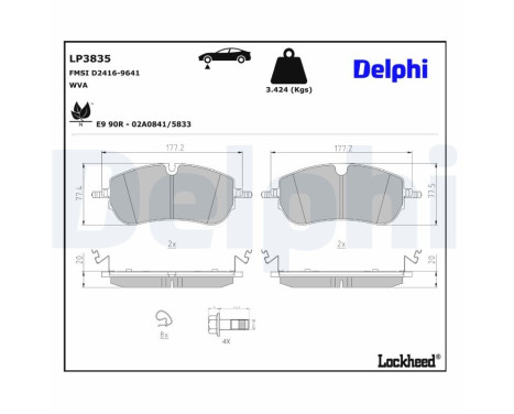 Brake pad set, disc brake LP3835 Delphi