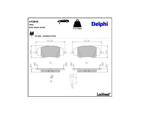Brake pad set, disc brake LP3840 Delphi, Image 3