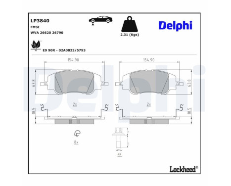 Brake pad set, disc brake LP3840 Delphi, Image 3