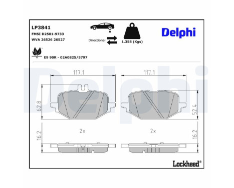 Brake pad set, disc brake LP3841 Delphi