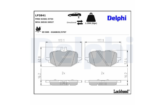 Brake pad set, disc brake LP3841 Delphi