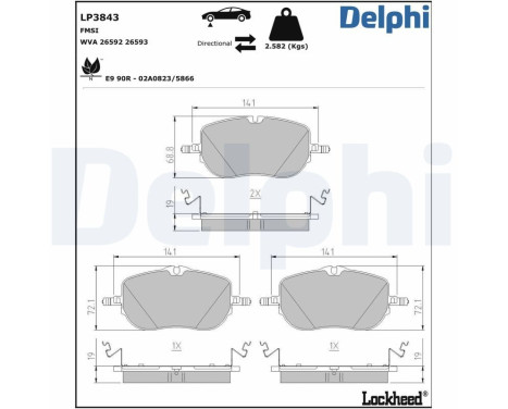 Brake pad set, disc brake LP3843 Delphi