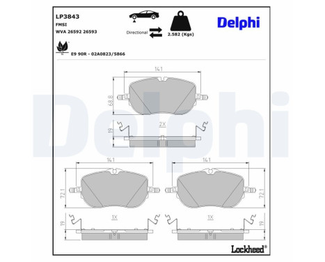 Brake pad set, disc brake LP3843 Delphi