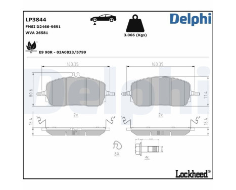 Brake pad set, disc brake LP3844 Delphi