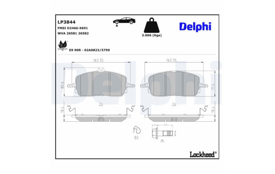 Brake pad set, disc brake LP3844 Delphi