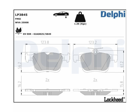 Brake pad set, disc brake LP3845 Delphi