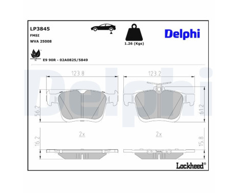 Brake pad set, disc brake LP3845 Delphi
