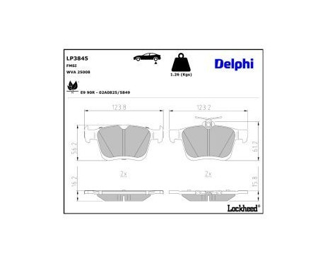 Brake pad set, disc brake LP3845 Delphi