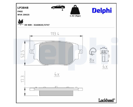 Brake pad set, disc brake LP3848 Delphi