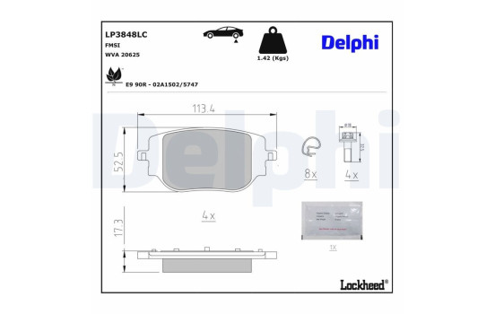 Brake pad set, disc brake LP3848LC Delphi