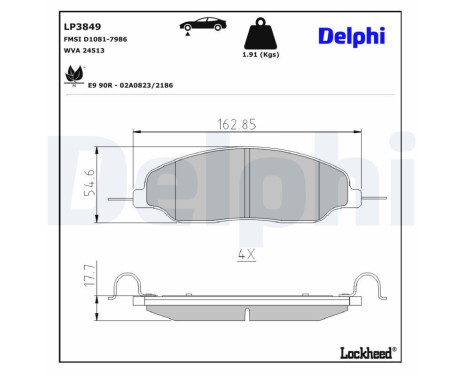 Brake pad set, disc brake LP3849 Delphi