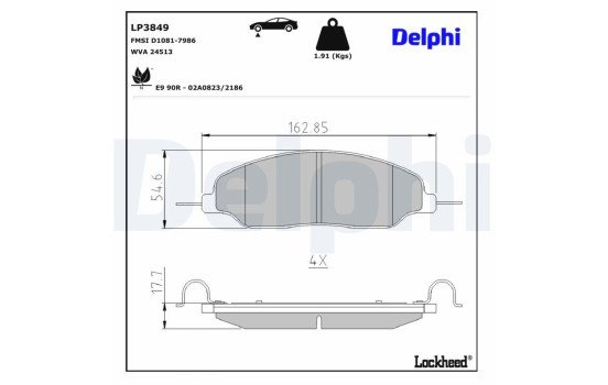 Brake pad set, disc brake LP3849 Delphi