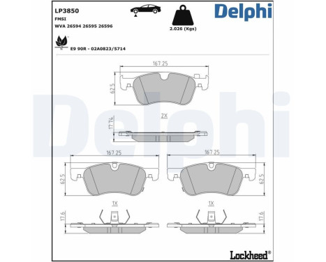 Brake pad set, disc brake LP3850 Delphi