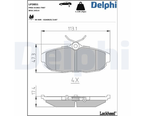 Brake pad set, disc brake LP3851 Delphi