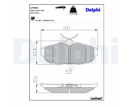 Brake pad set, disc brake LP3851 Delphi