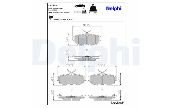 Brake pad set, disc brake LP3852 Delphi