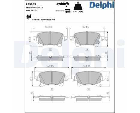 Brake pad set, disc brake LP3853 Delphi