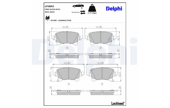 Brake pad set, disc brake LP3853 Delphi