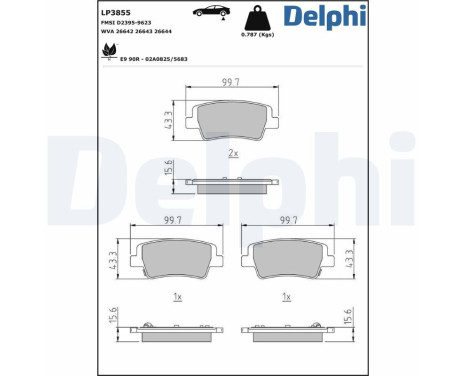Brake pad set, disc brake LP3855 Delphi