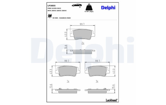 Brake pad set, disc brake LP3855 Delphi