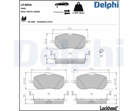 Brake pad set, disc brake LP3856 Delphi
