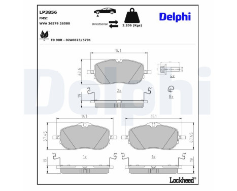 Brake pad set, disc brake LP3856 Delphi
