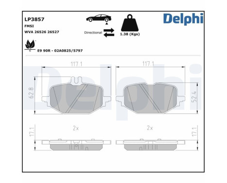 Brake pad set, disc brake LP3857 Delphi