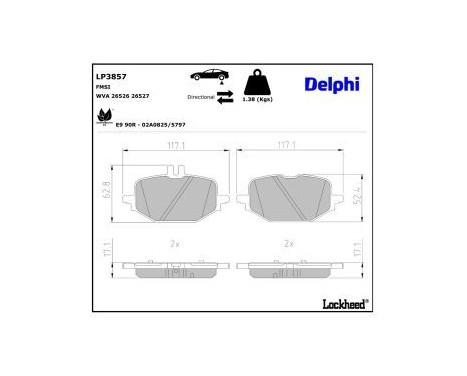 Brake pad set, disc brake LP3857 Delphi