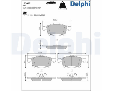 Brake pad set, disc brake LP3858 Delphi