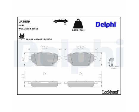 Brake pad set, disc brake LP3859 Delphi, Image 3