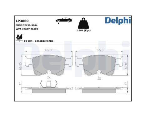 Brake pad set, disc brake LP3860 Delphi