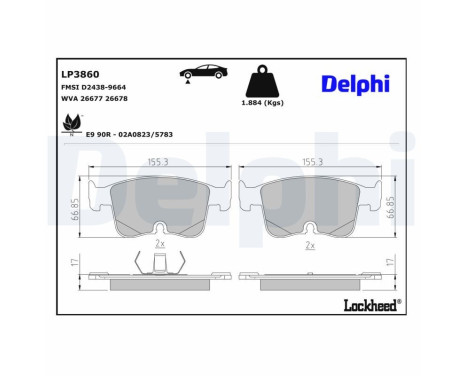 Brake pad set, disc brake LP3860 Delphi