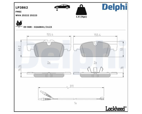 Brake pad set, disc brake LP3862 Delphi