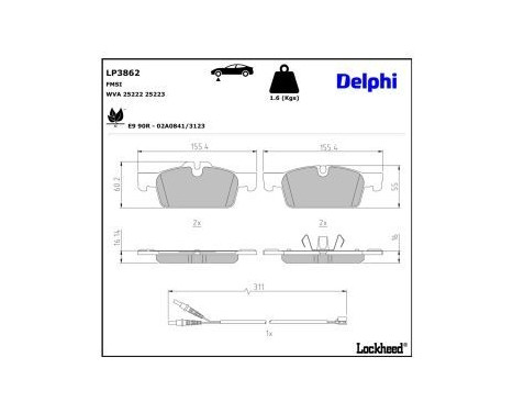 Brake pad set, disc brake LP3862 Delphi