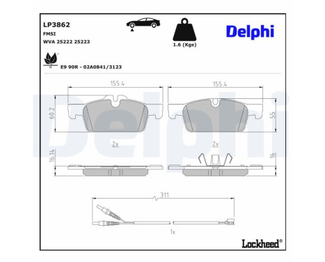 Brake pad set, disc brake LP3862 Delphi