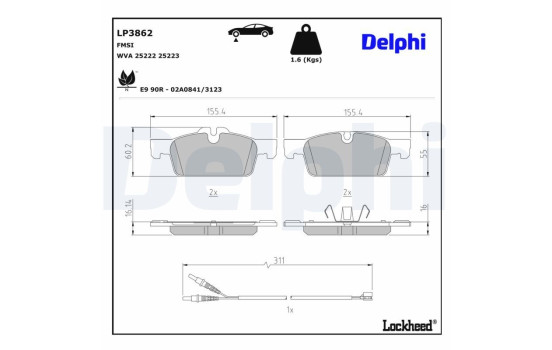 Brake pad set, disc brake LP3862 Delphi
