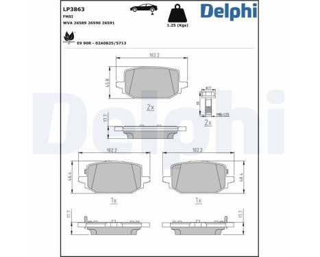 Brake pad set, disc brake LP3863 Delphi