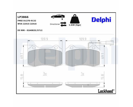 Brake pad set, disc brake LP3866 Delphi