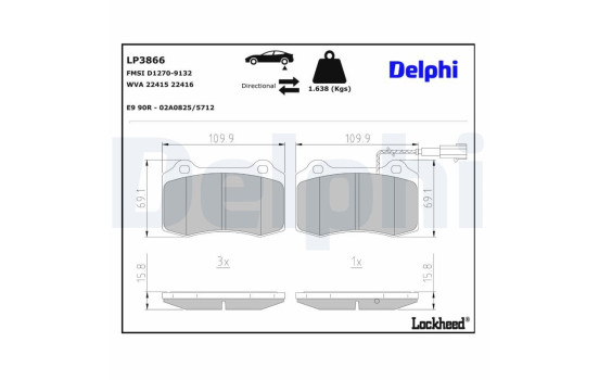 Brake pad set, disc brake LP3866 Delphi, Image 4