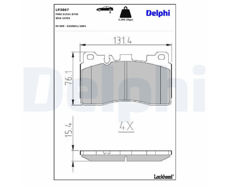 Brake pad set, disc brake LP3867 Delphi