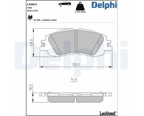 Brake pad set, disc brake LP3871 Delphi