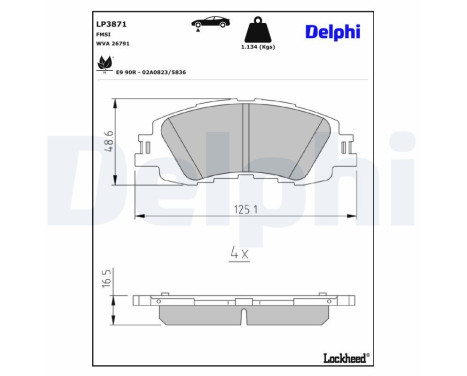 Brake pad set, disc brake LP3871 Delphi