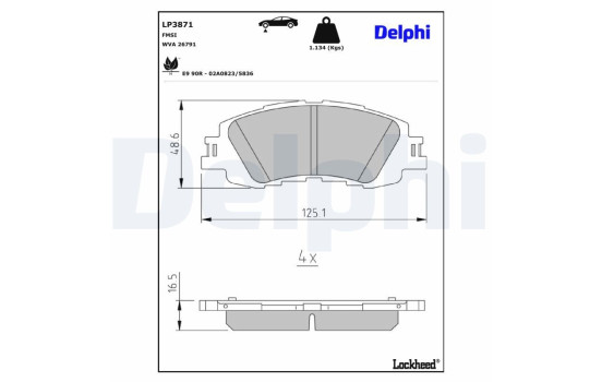 Brake pad set, disc brake LP3871 Delphi