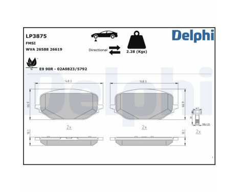 Brake pad set, disc brake LP3875 Delphi