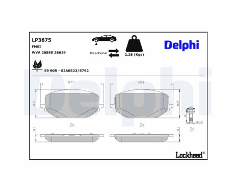 Brake pad set, disc brake LP3875 Delphi
