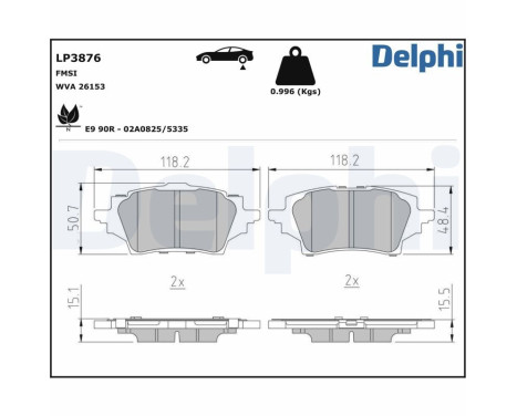 Brake pad set, disc brake LP3876 Delphi
