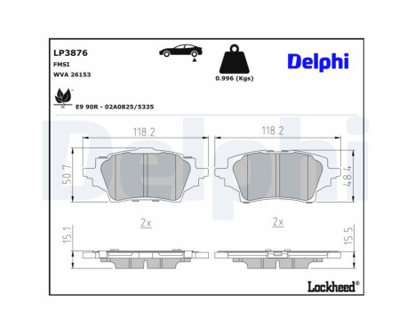 Brake pad set, disc brake LP3876 Delphi
