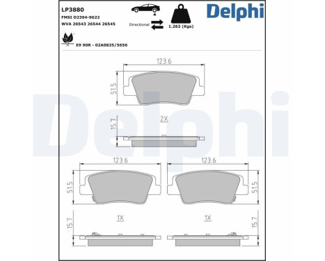 Brake pad set, disc brake LP3880 Delphi