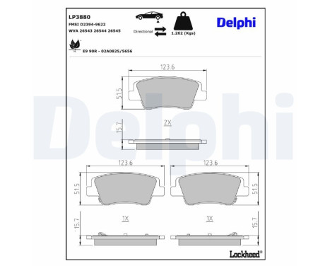 Brake pad set, disc brake LP3880 Delphi