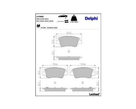 Brake pad set, disc brake LP3880 Delphi